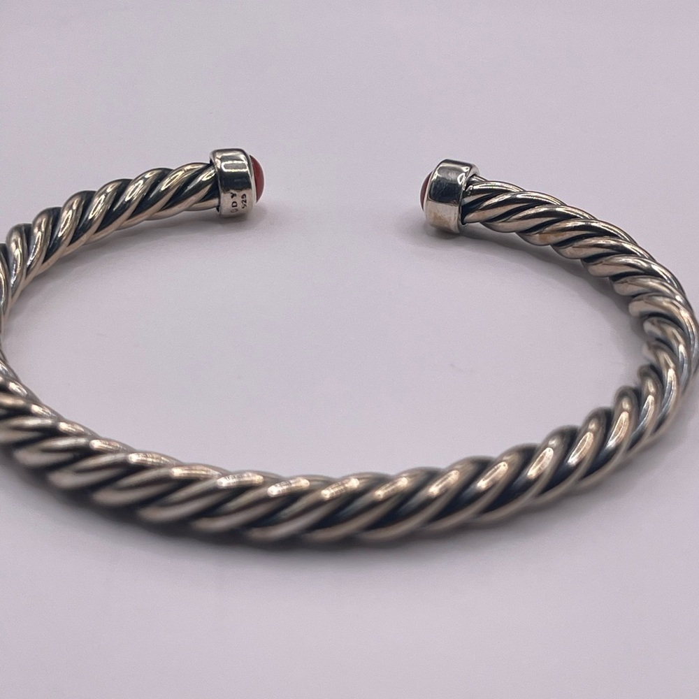 David Yurman Cable Cuff Bracelet with Red Carnelian - Picture 3 of 8